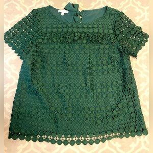 Talbots RSVP women’s lace forrest green holiday top, size large.